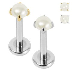 view all Titanium Internally Threaded Labrets 1.2mm - Titanium Claw Set Round Pearl body jewellery