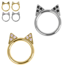 view all Titanium Jewelled Kitty Cat Ears Hinged Ring body jewellery