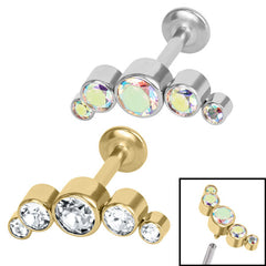 view all Titanium Internally Threaded Labrets 1.2mm - Infinity Titanium 5 Bezel Set Jewelled Crescent body jewellery