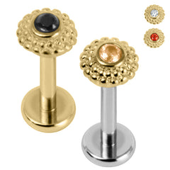 view all Titanium Internally Threaded Labrets 1.2mm - Gold Steel Bezel Set Jewelled Asia Sunshine body jewellery