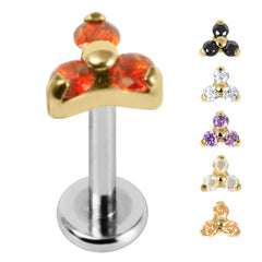 view all Titanium Internally Threaded Labrets 1.2mm - Gold Titanium Claw Set CZ Jewelled Trinity body jewellery