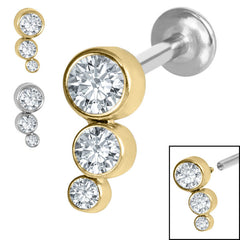 view all Titanium Internally Threaded Labrets 1.2mm - Infinity Titanium Bezel Set Jewelled Triple Curve body jewellery