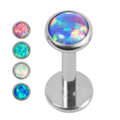 view all Titanium Internally Threaded Labrets 1.2mm - Titanium Bezel Set Opal Disk body jewellery