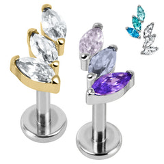 view all Titanium Internally Threaded Labrets 1.2mm - Titanium Claw Set 3 Jewel Climbing Marquise Fan body jewellery