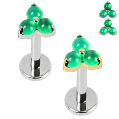 view all Titanium Internally Threaded Labrets 1.2mm - Titanium Claw Set Aventurine Trinity stone top body jewellery