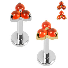 view all Titanium Internally Threaded Labrets 1.2mm - Titanium Claw Set Carnelian Trinity stone top body jewellery