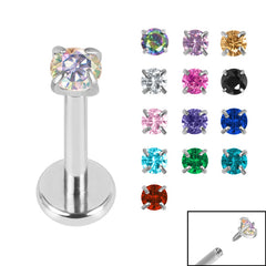 view all Titanium Internally Threaded Labrets 1.2mm - 2.5mm Titanium Claw Set Round CZ Jewel body jewellery