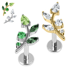 view all Titanium Internally Threaded Labrets 1.2mm - Titanium Claw Set Jewelled Leaf Vine body jewellery