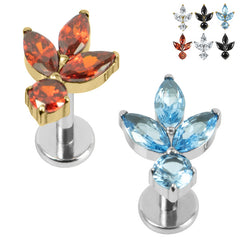 view all Titanium Internally Threaded Labrets 1.2mm - Titanium Claw Set Jewelled Lotus Solitaire Drop body jewellery