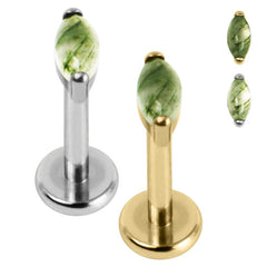 view all Titanium Internally Threaded Labrets 1.2mm - Titanium Claw Set Jewelled Marquise Moss Agate body jewellery