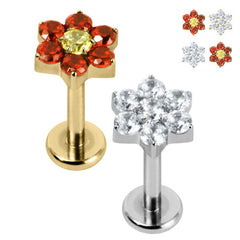 view all Titanium Internally Threaded Labrets 1.2mm - Titanium Claw Set Jewelled Primrose Flower body jewellery