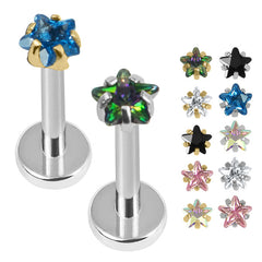 view all Titanium Internally Threaded Labrets 1.2mm - Titanium 3mm Claw Set CZ Jewelled Star body jewellery