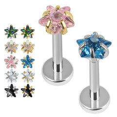 view all Titanium Internally Threaded Labrets 1.2mm - Titanium 4mm Claw Set CZ Jewelled Star body jewellery