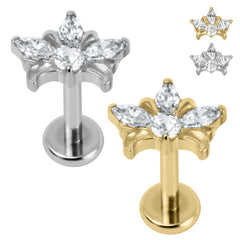 view all Titanium Internally Threaded Labrets 1.2mm - Titanium Claw Set Jewelled Water Lily body jewellery