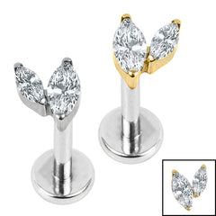 view all Titanium Internally Threaded Labrets 1.2mm - Titanium Claw Set Marquise Duo Top body jewellery