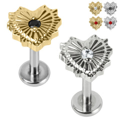 view all Titanium Internally Threaded Labrets 1.2mm - Titanium Claw Set Radiant Jewelled Heart body jewellery