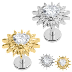 view all Titanium Internally Threaded Labrets 1.2mm - Titanium Crowned Barbed Heart body jewellery