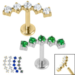 view all Titanium Internally Threaded Labrets 1.2mm - Titanium Floating 5 Jewel Curve body jewellery
