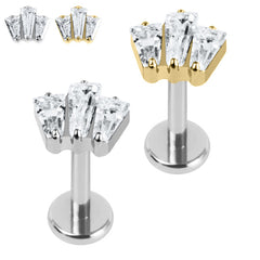 view all Titanium Internally Threaded Labrets 1.2mm - Titanium Jewelled Art Deco Baguette Fan body jewellery