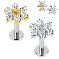 view all Titanium Internally Threaded Labrets 1.2mm - Titanium Jewelled Golden Daisy body jewellery