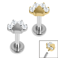 view all Titanium Internally Threaded Labrets 1.2mm - Titanium Claw Set Jewelled Paw Print body jewellery