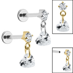 view all Titanium Internally Threaded Labrets 1.2mm - Titanium Jewelled Solitaire with Heart Charm body jewellery