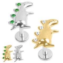 view all Titanium Internally Threaded Labrets 1.2mm - Titanium Jewelled Spiked Dino body jewellery