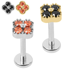 view all Titanium Internally Threaded Labrets 1.2mm - Titanium Jewelled Vintage Clover body jewellery