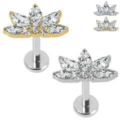 view all Titanium Internally Threaded Labrets 1.2mm - Titanium Jewelled Lotus Marquise Fan body jewellery