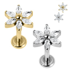 view all Titanium Internally Threaded Labrets 1.2mm - Titanium Claw Set Jewelled Lily Flower body jewellery