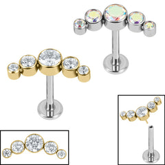 view all Titanium Threadless Labrets - Titanium (Bend-fit) (Infinity) Bezel Set 5 Jewel Crescent body jewellery