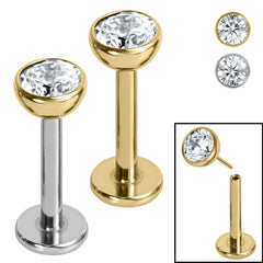 view all Titanium Threadless Labrets - Gold Titanium (Bend-fit) Bezel Set Jewelled Balls body jewellery