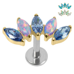 view all Titanium Threadless Labrets - Gold Titanium (Bend-fit) (Infinity) Claw Set 5 Marquise Opal and Jewel Fan body jewellery