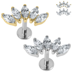 view all Titanium Threadless Labrets - Titanium (Bend-fit) Claw Set 5 Jewelled Marquise Fan body jewellery