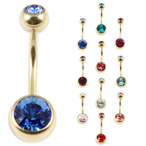 Zircon Steel Double Jewelled Belly Bars (Gold colour PVD)