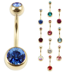 view all Zircon Steel Double Jewelled Belly Bars (Gold colour) body jewellery