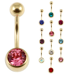 view all Zircon Steel Jewelled Belly Bars (Gold colour) body jewellery