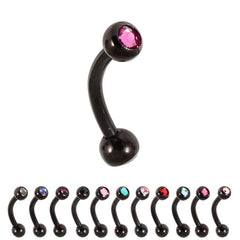 view all Black Steel Double Jewelled Micro Curved Barbell 1.2mm body jewellery