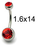 Steel Double Jewelled Belly Bar 14mm