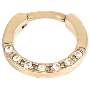 Zircon Steel Septum Clicker Ring Jewelled 7 Gem (Gold colour PVD)