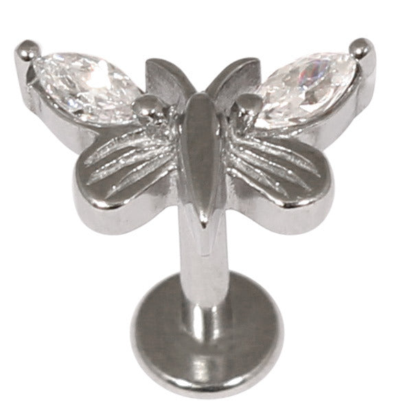Steel Labret with Jewelled Butterfly 1.2mm and 1.6mm