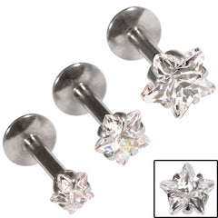 view all Steel Triple Piercing - Internally Threaded Claw Set Jewelled Star Labrets 1.2mm body jewellery
