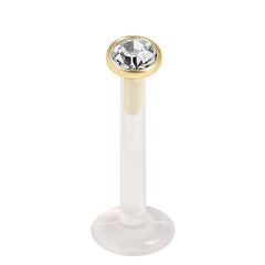 view all Bioflex Push-fit Labret with Zircon Steel Jewelled Top (Gold colour) body jewellery
