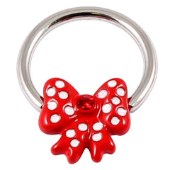 Acrylic Polka Dot Red Bow on Steel BCR - Nipple Ring