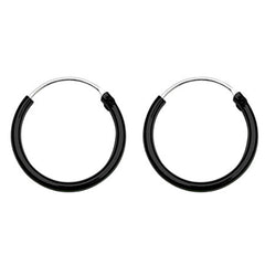 view all Black Coated Sterling Silver Hoops - Earrings body jewellery
