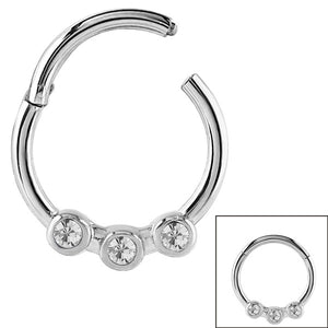 Steel Hinged Segment Ring with 3 Jewels (Clicker)