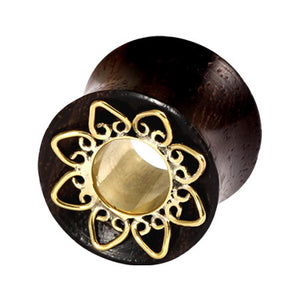 Organic Eyelet Tunnel Sono Wood and Brass Lotus Flower (OE16)