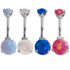 view all Belly Bar - Steel Internal Thread Claw Set Opal body jewellery