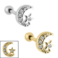 view all Steel Jewelled Star and Moon Micro Bar body jewellery