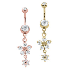 view all Belly Bar - Steel Jewelled Drop Flowers body jewellery